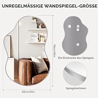 Hasipu Unregelmäßiger Wandspiegel Asymmetrischer Spiegel, 60 x 90 cm Dekorativer Spiegel für Schlafzimmer Badezimmer Wohnzimmer Eingangsbereich, Moderne Wanddekoration, Silber Rahmen – Ansicht 7