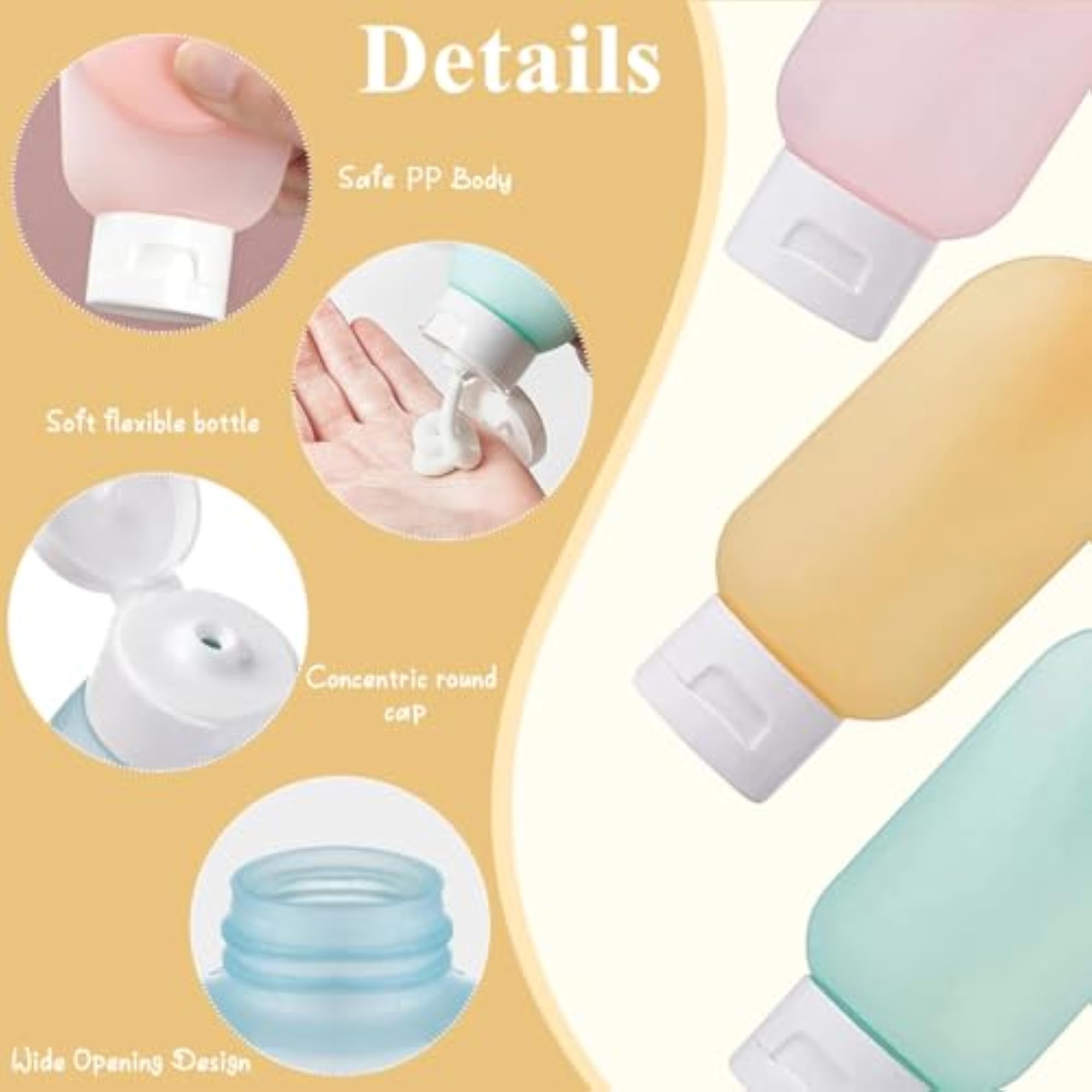 3 Pcs Travel Toiletries Refillable Shampoo Body Lotion Squeeze Bottles Kit 60ml