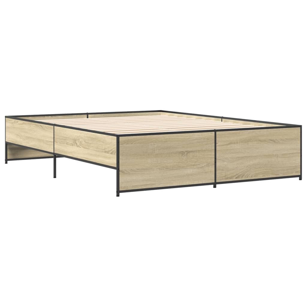 vidaXL Bedframe bewerkt hout metaal sonoma eikenkleurig 140x200 cm, bed, bed ombouw, twijfelaar, bedbodem, slaapkamermeubel, boxspring, 2 persoonsbed