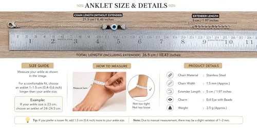 Image of High Trendz Evil Eye Anklet for Women & Girls | Silver Plated Nazar Charm Anklet | Adjustable Minimal Foot Jewellery | Gift for Birthday, Rakhi, Valentine