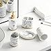 5-Piece Bathroom Counter Top Accessory Set - Dispenser for Liquid Soap or Lotion, Soap Dish, 2 Tumblers and Toothbrush Holder, Marble Pattern Resin (White)