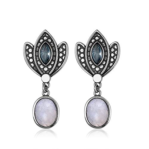 Boucles d'oreilles pierre de lune zircon bleu bijoux femmes élégantes