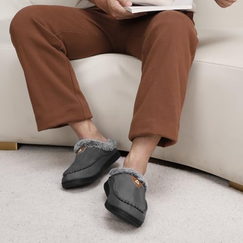 Image of ATHMILE Slippers for Men Warm Moccasin Memory Foam House Shoes Indoor | Outdoor Fuzzy Plush Fluffy Lined Clog Wide Slip-on Loafer for Home Bedroom Dad Gifts