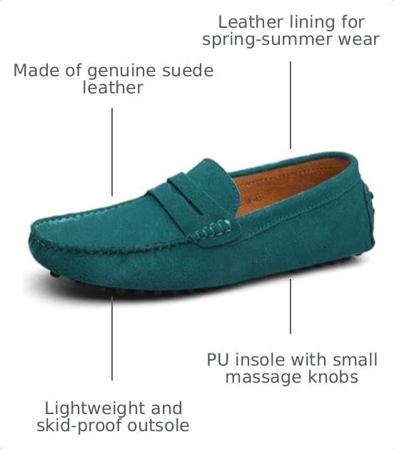 Image of ANUFER Men's Suede Leather Penny Loafers Moccasin Slippers