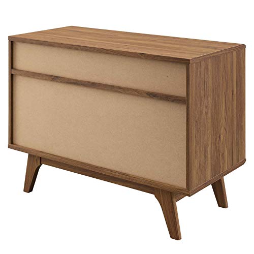 Modway Envision Mid-Century Modern 37" Vinyl Record Display Stand With Drawers, 37 Inch, Walnut White #TOP3