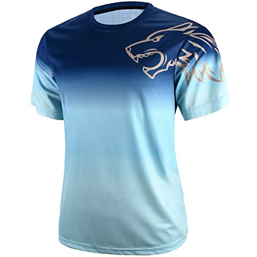 Wisdom Leaves Mens Mountain Bike Shirt Short Sleeve MTB Jersey Downhill Motocross Shirt Outdoor Cycling Jerseys Quick-Dry(Dark Blue/Blue)