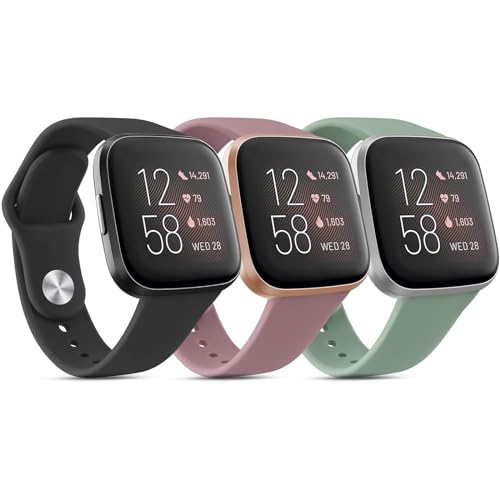 Yisica 3 Piezas Correa Compatible con Fitbit Versa 2/Versa/Versa Lite Mujer Hombr, Pulsera de Repuesto Ajustable (Negro/Humo Violeta/Verde Oliva)