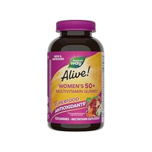 Nature’s Way Alive! Women’s 50+ Daily Gummy Multivitamins, Supports Multiple Body Systems*, Supports Healthy Heart, Brain & Bones,* B-Vitamins, Mixed Berry Flavored, 130 Gummies (Packaging May Vary)