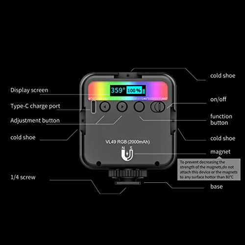 Image of RGB Full Color LED Video Light 2500K-9000K 800LUX Magnetic Mini Fill Extend 3 Cold Shoe 2000mAh Type-c Port(E)