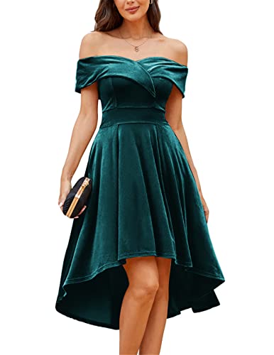 JASAMBAC Dresses for Womens for Formal Party Velvet Cocktail Dress with Sleeves for Wedding Guest Dark Green XL