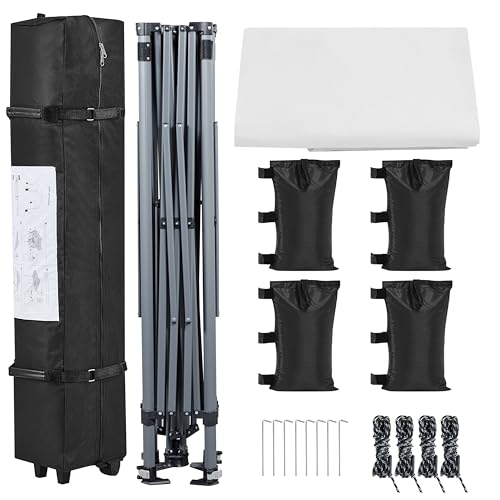 Yaheetech 10x10 1-Person Setup Pop Up Canopy Tent, Instant Portable Commercial Canopy Tent, Outdoor Gazebo with 1-Button Push, Wheeled Bag & 4 Sandbags for Home, Party & Outdoor Activities, White - Image 7