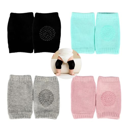 Knieschoner für Babys beim Krabbeln, 4er Set – Elastische und Rutschfeste Krabbelschoner in 4 Farben, Geeignet für Mädchen und Jungen, Knieschützer mit Anti-Rutsch-Noppen für Sicheres Krabbeln