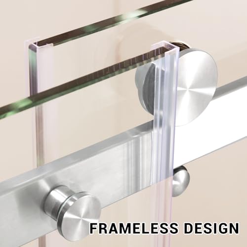Image of Modern 60 inch w x 76 inch h (10Mm) Frameless Double Sliding Shower Door, Tempered Glass Shower Doors, Easy Installation for Walk-in Showers, Square Tube Nickel Brushed