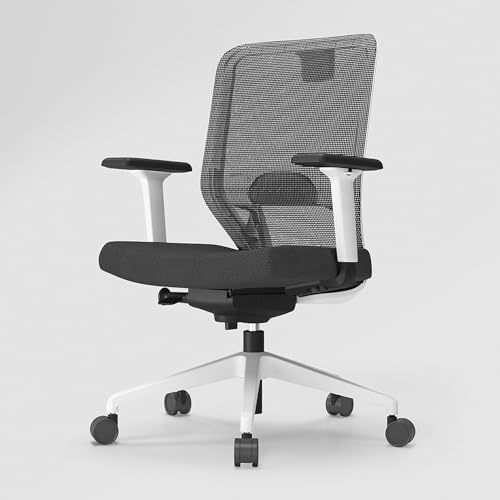 Image of Interio by Godrej Greta 2.0 Mid Back Fabric Ergonomic Chair (Black Ink with White Body, Set of 5) 1-Year Warranty, Adjustable Armrest