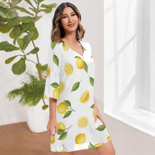 Robe de plage imprimé citrons et feuilles vertes au style chic - 3