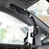 [Package includes]：Hiravira 1Pcs Sun Visor Phone Holder(Grey), features anti-slip reinforced silicone pads and a curved base, design to grip your device firmly, preventing scratches and drops. Crafted in stylish gray, this Sun Visor Phone Holder is c...