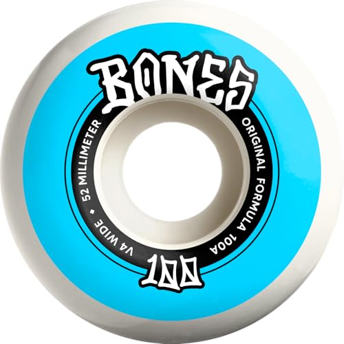 Bones Wheels OG Formula Wides 100's Skateboard Wheels, 52mm, 100A, V4 Wide, White
