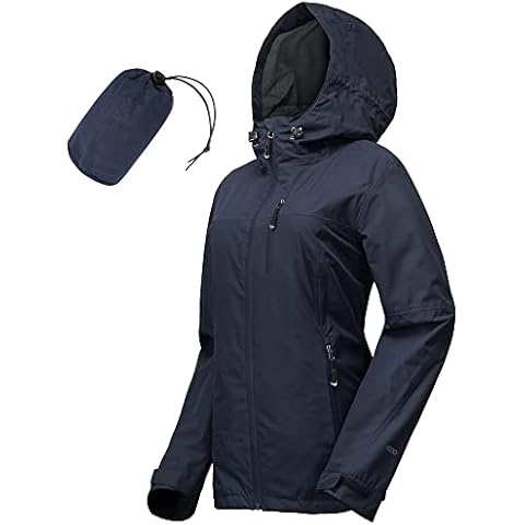 33,000ft Regenjacke Damen Wasserdicht Outdoorjacke Atmungsaktiv Herbst Übergangsjacke Leichte Jacke mit Kapuze Windbreaker zum Wandern Reisen Treking Fahrrad (Navy blau 38) Cover