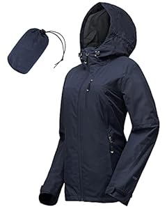 33,000ft Regenjacke Damen Wasserdicht Outdoorjacke Atmungsaktiv Herbst Übergangsjacke Leichte Jacke mit Kapuze Windbreaker zum Wandern Reisen Treking Fahrrad (Navy blau 40)
