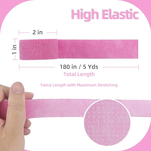 12-Pack Self Adhesive Bandage Wrap 1Inch x 5 Yards, Elastic Athletic Tape, Tattoo Grip Tape, Non Woven Medical Tape for First Aid, Sports, Wrist, Ankle, Vet Wrap for Pets (Pink) - Thumbnail 3