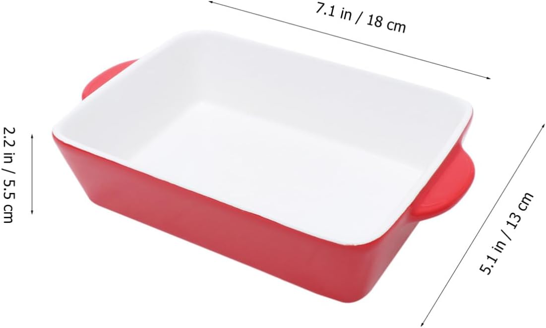 Cabilock Rectangular Baking Dish Lasagna Pans for Cooking Casserole Dish with Double Handle Porcelain Bakeware Oven Tray for Cake Dinner Kitchen Banquet Red