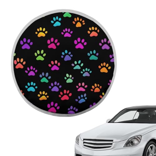 Image of Colorful Dog Paws Steering Wheel Sun Shade Cover Easy Installation Steering Wheel Cover Block UV Rays Cool Car Accessories Anti Slip Universal for Cars Truck SUV Van