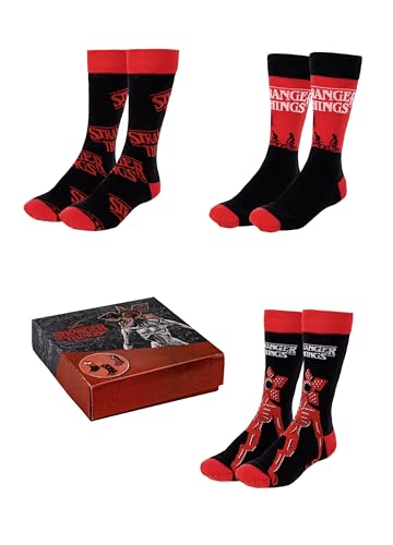 Stranger Things Calcetines para Adultos, Diseño Demogorgon, Pack de 3 Calcetines para Adultos y Adolescentes, Talla EU 40/46