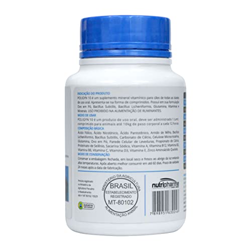 Suplemento Mineral Vitamínico Nutripharme Poligyn 10 Para Cães - 30 Comprimidos