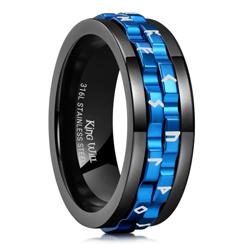 King Will Bague spinner en acier inoxydable 316L pour hommes - Bague fidget de 8 mm noir et bleu...