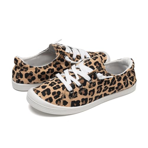 Image of FUNKYMONKEY Slip-On Canvas Sneakers for Women, Comfortable Lightweight Lace-Up Flat Casual Tennis Shoes Breathable Walking Shoes for Everyday Wear