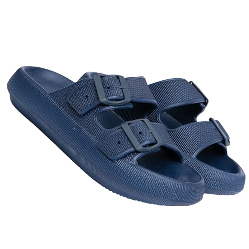 Double Buckle Adjustable Slides Sandals for Women and Men Casual Pillow Slippers for Womens EVA Flat Slides Sandals
