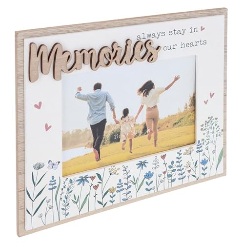 Joe Davies Memories Photo Frame 6X4'' - Sweet Meadow Floral Design With ‘Memories Always Stay In Our Hearts’ Sentiment - Free-Standing Frame - Sweet M