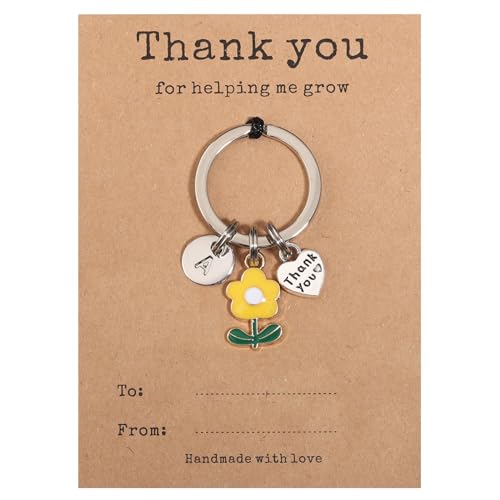 Image of GINAZL Teacher Appreciation Gifts in Bulk Flower Intial Keychain Teacher personalized gifts