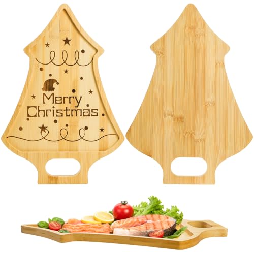 Covzoe Bamboo Charcuterie Board Set of 2, Christmas Tree Shaped