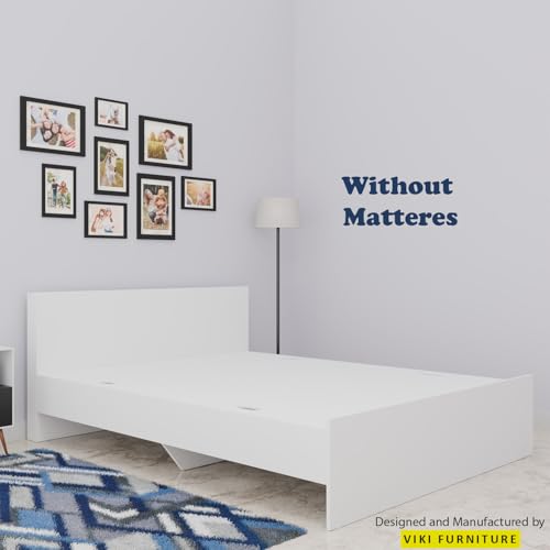 Image of VIKI Tapered King Size Wooden Bed Frame (70x80) | Engineered Wood Platform Bed for Bedroom | Modern Bedroom Bed Without Storage | Frosty White Finish | Free Assembly | 1 Year Warranty