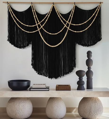 Macrame Wall Hanging Black Yarn Tapestry Home Decor Large Fiber Wall Art Living Room Bedroom Home Wall Decor 57