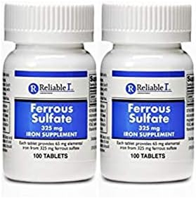 Ferrous Sulfate 325mg Iron Supplement (2-PACK) | Iron Pills | | 100 Iron Tablets per Bottle, 2-Pack