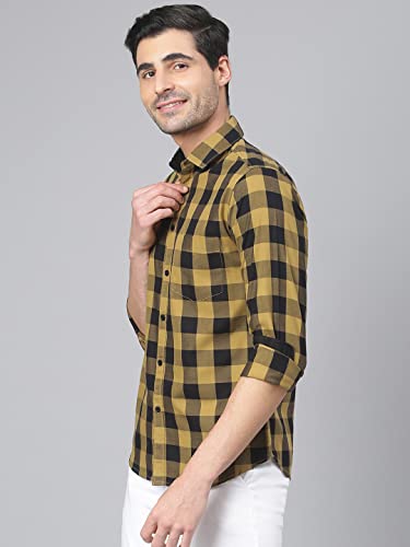 Image of Dennis Lingo Men's Cotton Box Checkered Slim Fit Casual Shirt with Chest Pocket, Full Sleeve Shirt for Formal & Casual Wear