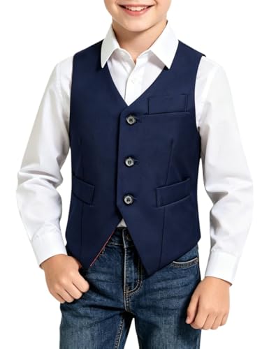 Image of Visaccy Boys Vest Kid Boy Formal Suit Vest for Wedding School | 3 Buttons,Fully Lined,Adjustable Waist,Toddler Boy Dress Vest