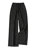 WDIRARA Women's Striped Wide Leg Pants Elastic High Waisted Loose Pants Black and White X-Large