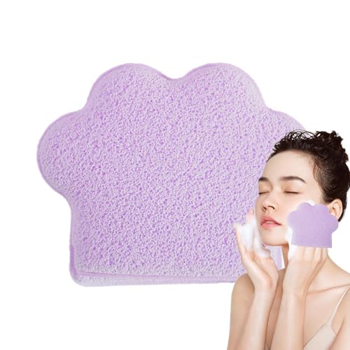 Fierudeng Esponja de lavado de la cara, esponja de exfoliante de la cara - Diseño de patada de gato agrandado esponjas faciales comprimidas - Toalla de frote de limpieza de piel tipo guante agrandada
