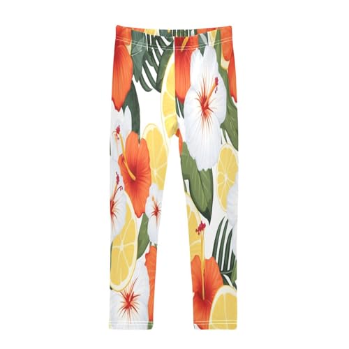 Bolaz Toddler Girls Leggings Printed Yoga Pants Leggings Orange and Flower for Kids