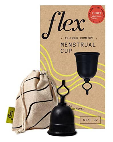 Flex Cup Starter Kit (Full Fit - Size 02) | Reusable Menstrual Cup + 2 Free Menstrual Discs | Pull-Tab for Easy Removal | Tampon + Pad Alternative | Capacity of 3 Super Tampons 