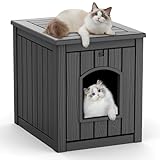 KFY Outdoor Cat House Weatherproof Cat Houses for Outdoor Cats with Raised Floor and Safety Lock Durable Easy to Clean Easy Assembly for Indoor Outdoor(Black,18.46 * 23.62 * 21.42)