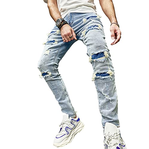 Men's Slim Fit Stretch Jeans Ripped Skinny Jeans for Men, Distressed Straight Leg Streetwear Comfort Male Pants3