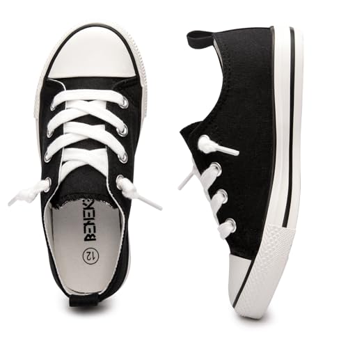 Kids Slip On Canvas Sneakers, No Tie Low Top School Shoes Black by BENEKER - Used condition - Image 5