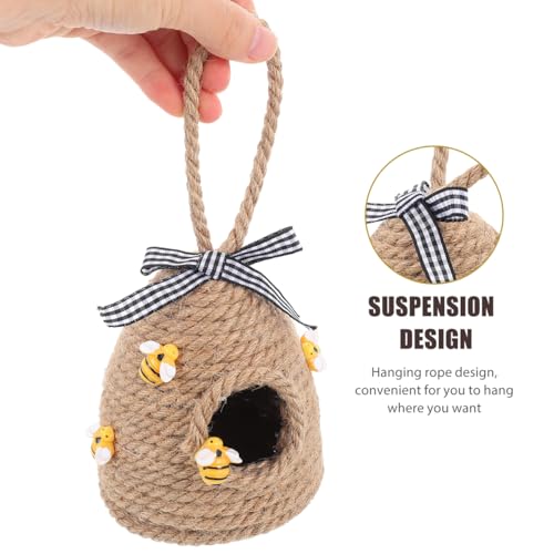 EXCEART Runde Wabe Bienenfest-hängeornament Thema Wanddekoration Aus Holz Bienendekor Dekorative Wabe Gewebte Wabe Biene Küchendekoration Garten Vogelhaus Stroh Draussen Das Schild