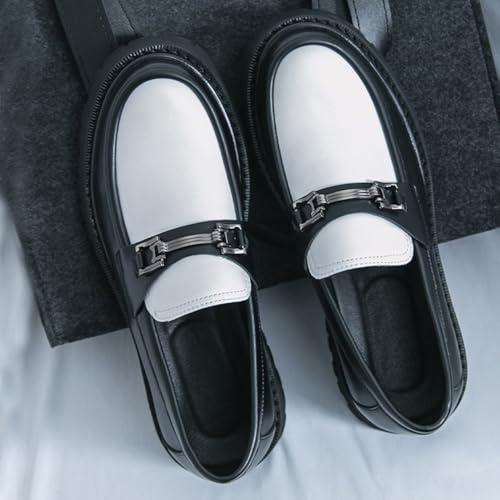 Men's Patent Leather Platform Penny Loafers Fashion Metal Decoration Non-Slip Lug Sole Business Dress Shoes Comfort Slip-on Round Toe Casual Work Shoes4