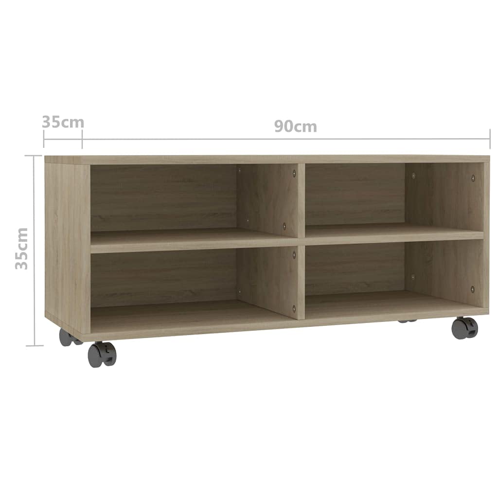 vidaXL Mueble TV con Ruedas Contrachapada Color Roble Sonoma 90x35x35cm Soporte Accesorios Centro Entretenimiento y Multimedia Diseño Moderno Práctico