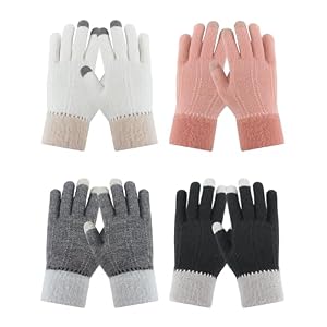4 Pairs Winter Gloves for Women Cold Weather, Womens Warm Fleece Lined Knit Gloves Winter Touchscreen Texting Gloves